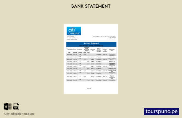 listo para imprimir plantilla de word   extracto bancario de Citibank de Costa d